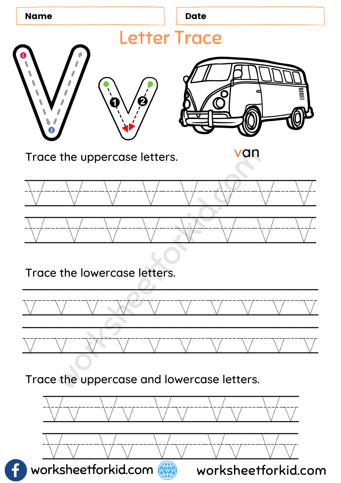 Letter Tracing Worksheets V - WorksheetForKid
